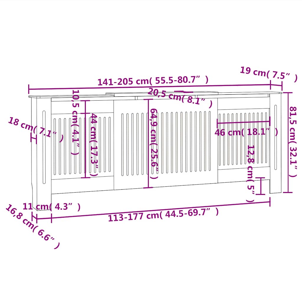 Copertura per Radiatore Grigia in Legno Multistrato 205 cm