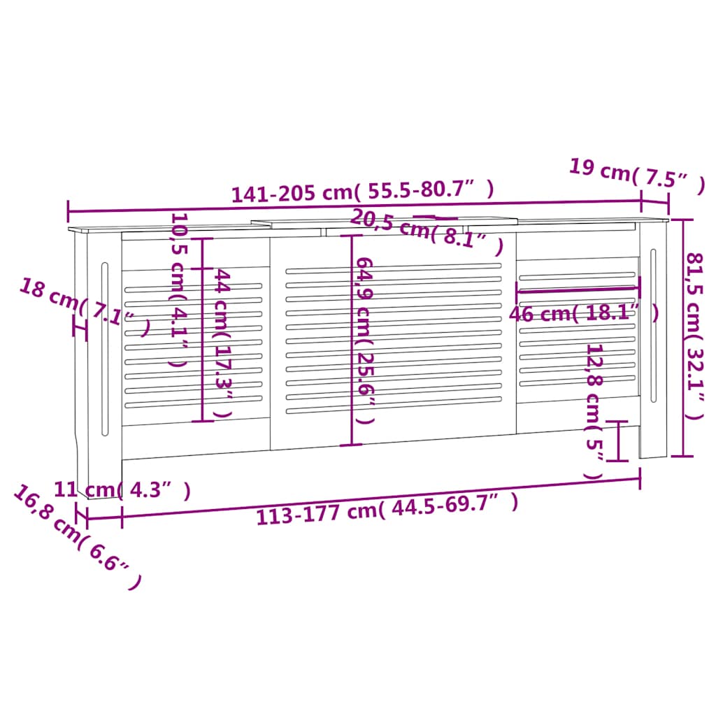 Copertura per Radiatore Bianca in MDF 205 cm