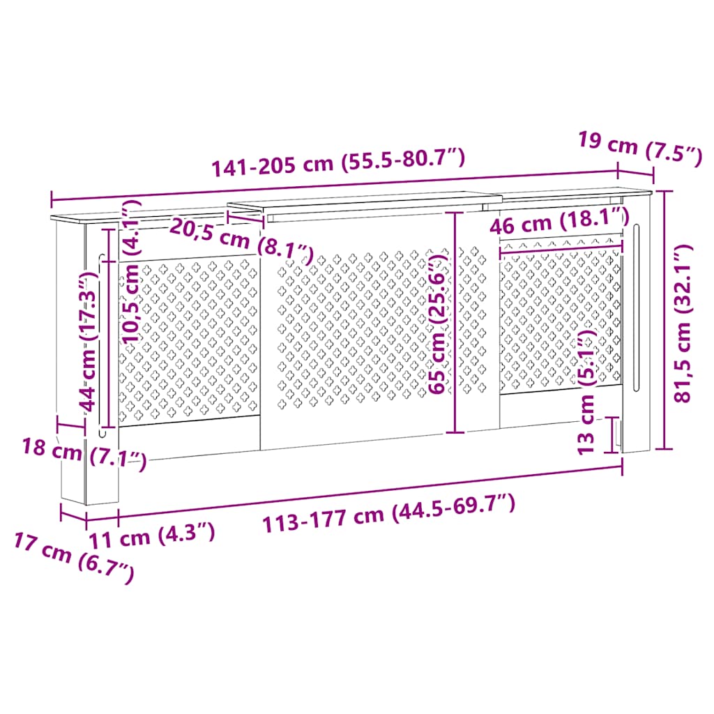 Copertura per Radiatore Grigia in MDF 205 cm