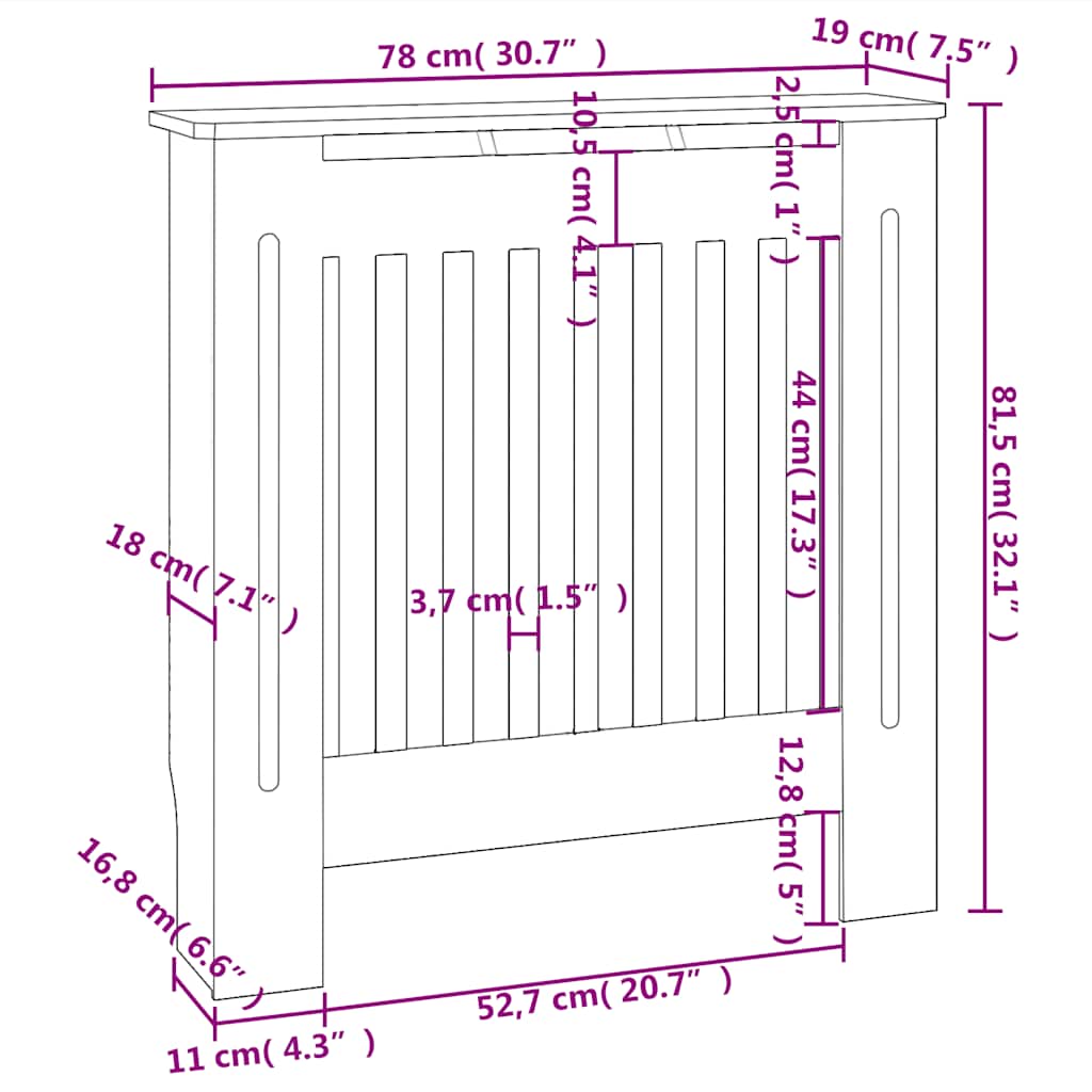 Copertura per Radiatore Nera in Legno Multistrato 78 cm