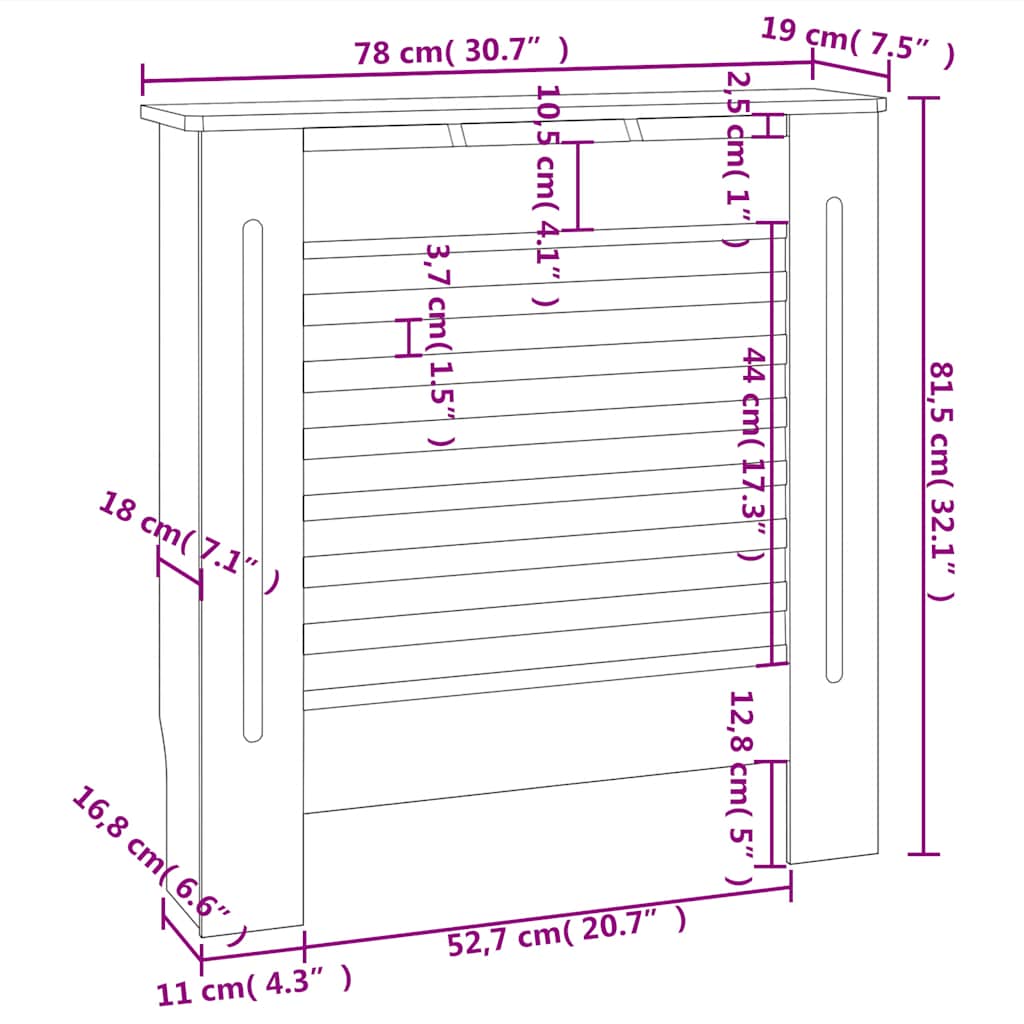 Copertura per Radiatore Grigia in MDF 78 cm