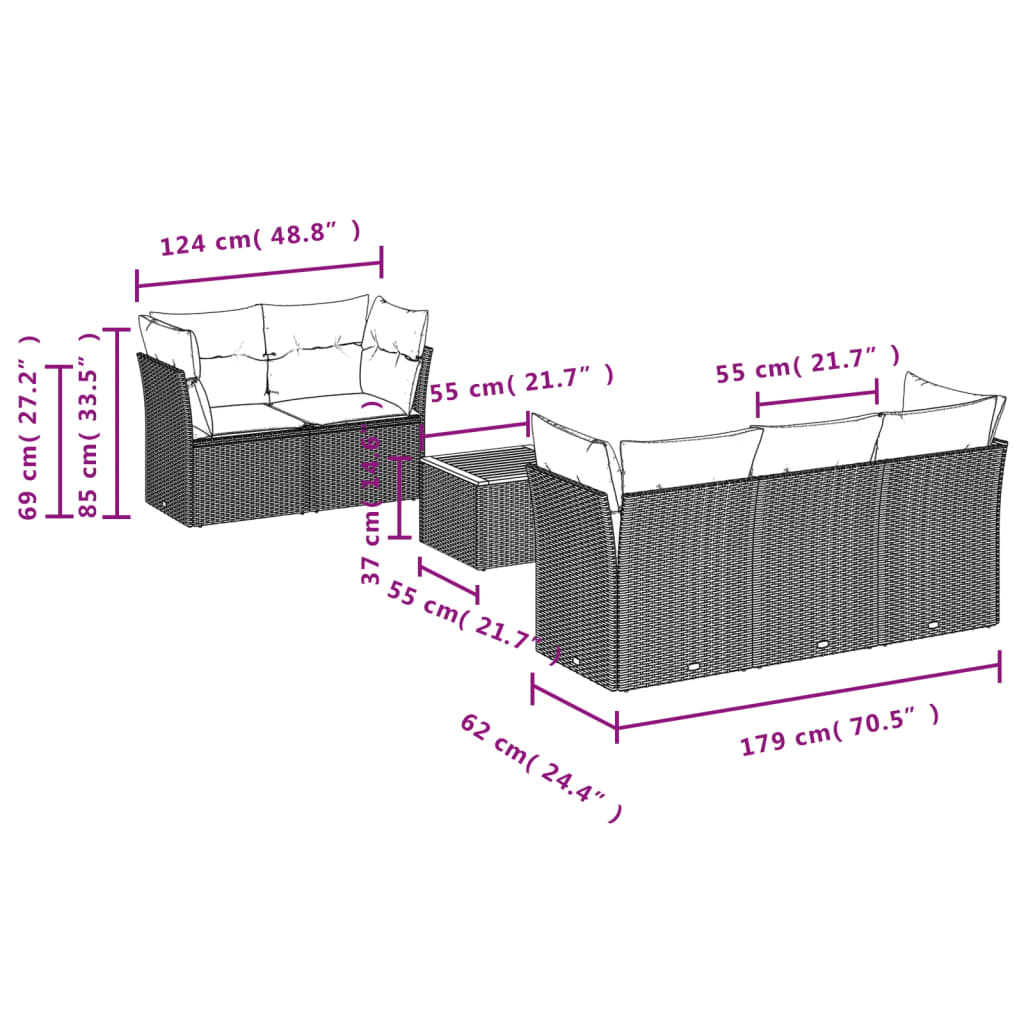 Set Divani da Giardino 6 pz con Cuscini in Polyrattan beige