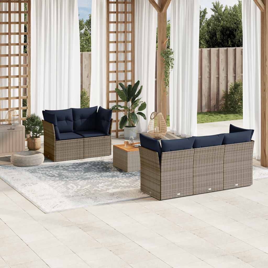 Set Divani da Giardino 6 pz con Cuscini Grigio in Polyrattan