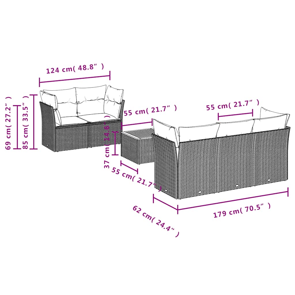 Set Divani da Giardino 6 pz con Cuscini Grigio in Polyrattan