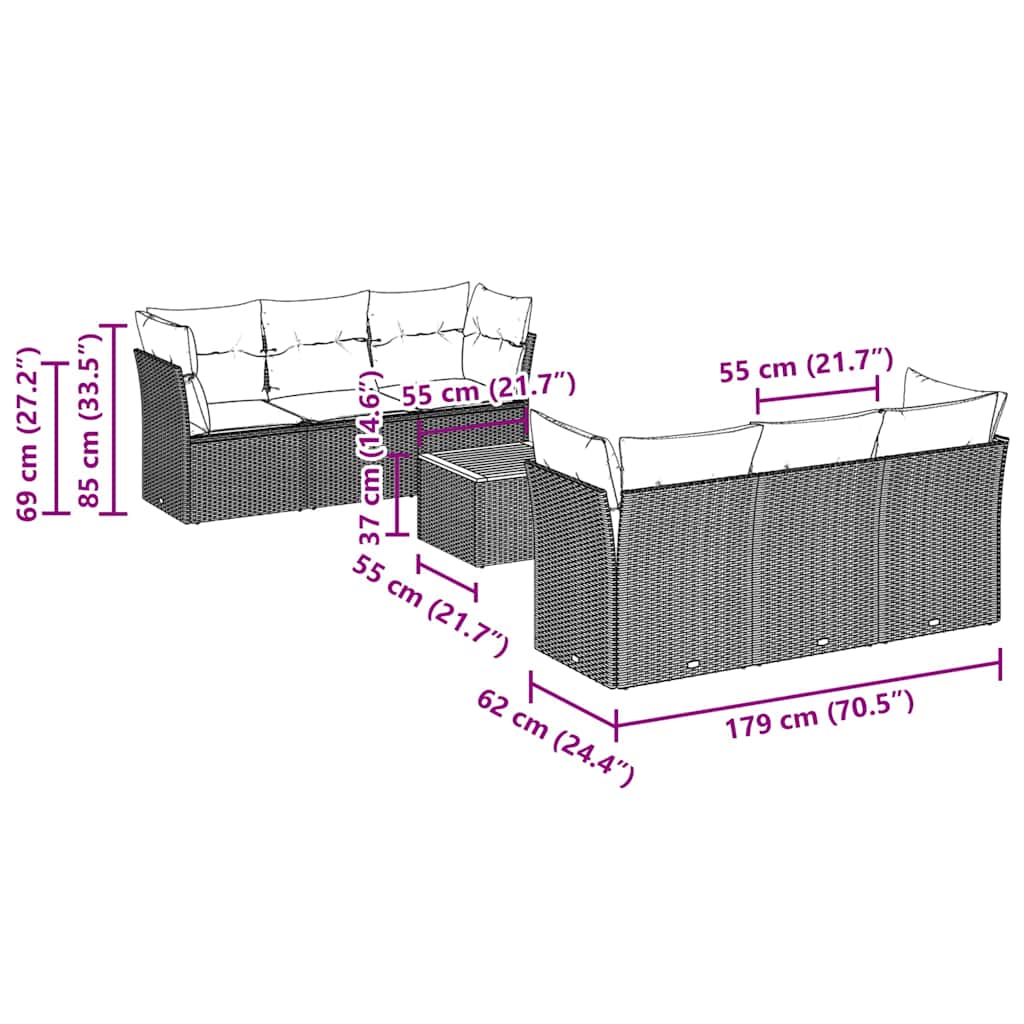 Set Divani da Giardino con Cuscini 7pz Nero Polyrattan