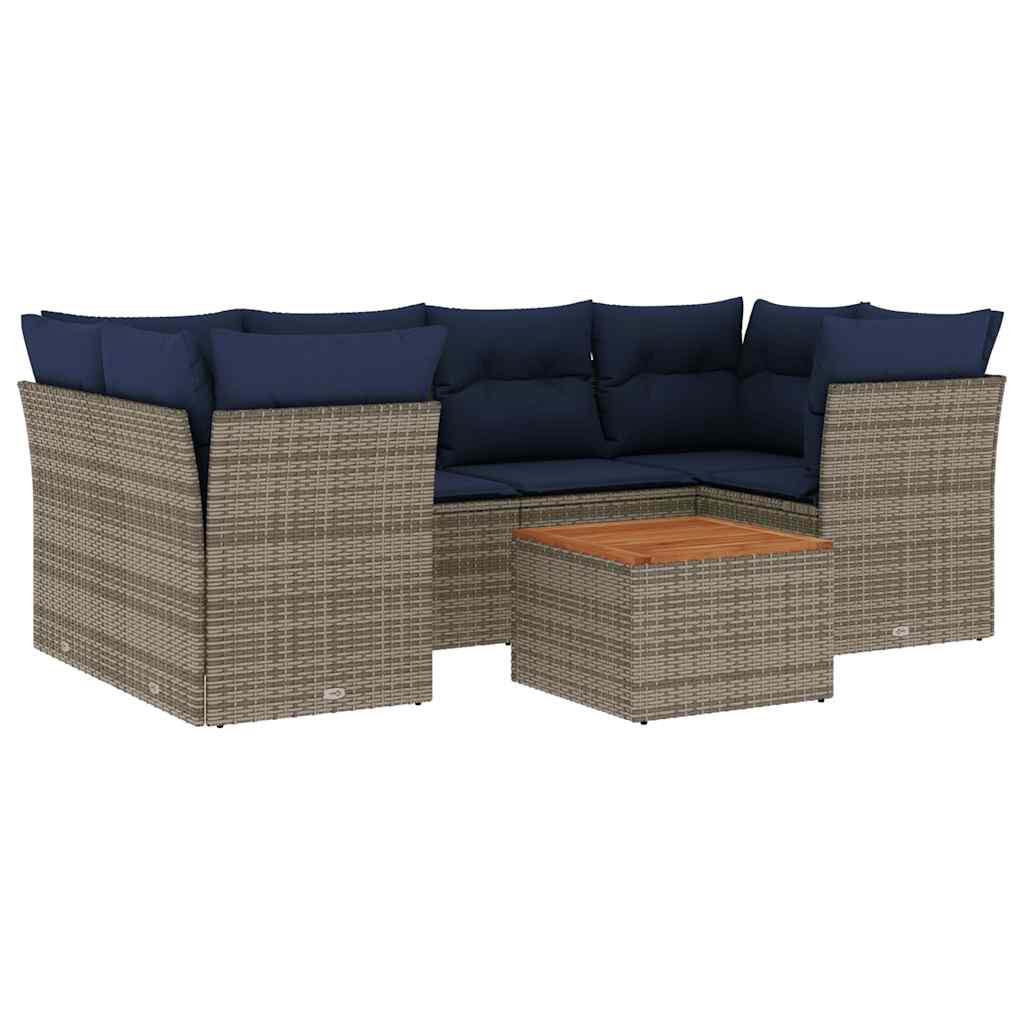 Set Divani da Giardino 7 pz con Cuscini Grigio in Polyrattan