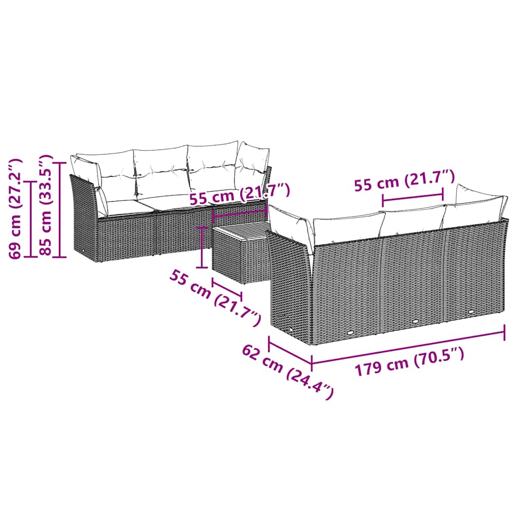 Set Divani da Giardino 7 pz con Cuscini Grigio in Polyrattan