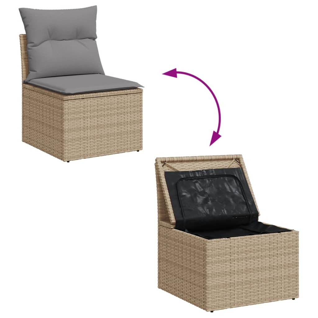 Set Divano da Giardino 6 pz con Cuscini Beige Misto Polyrattan