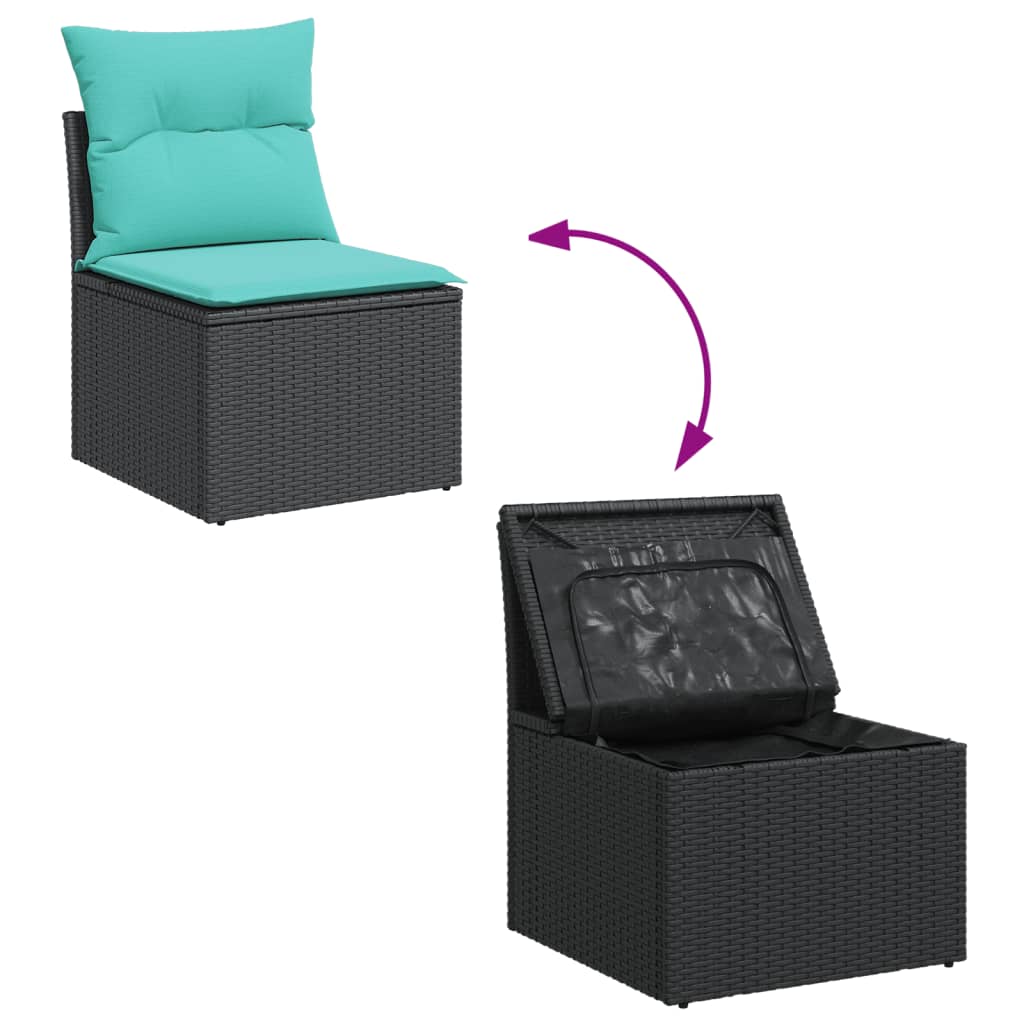 Set Divani da Giardino 7 pz con Cuscini Nero in Polyrattan