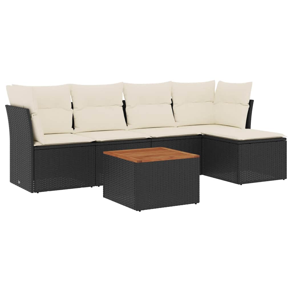 Set Divano da Giardino 6 pz con Cuscini Nero in Polyrattan