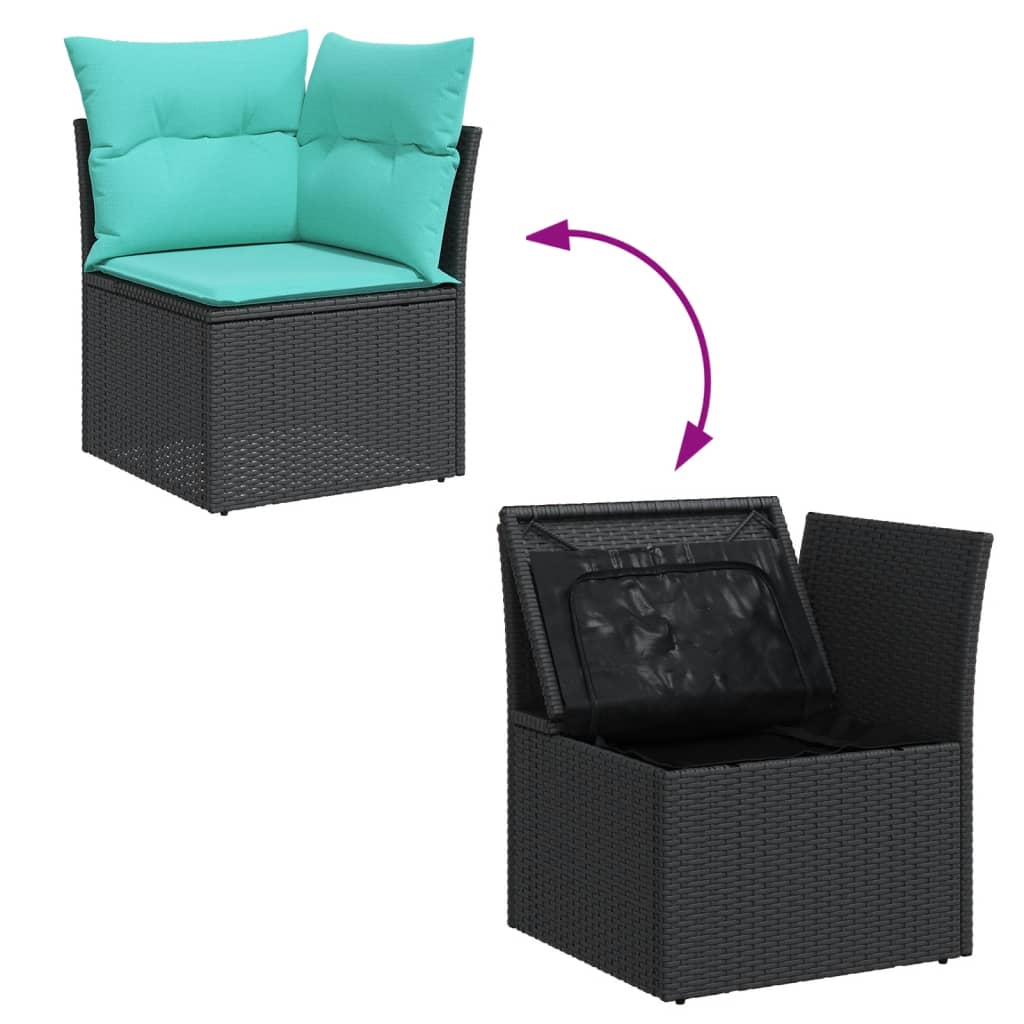 Set Divani da Giardino 6 pz con Cuscini Nero in Polyrattan