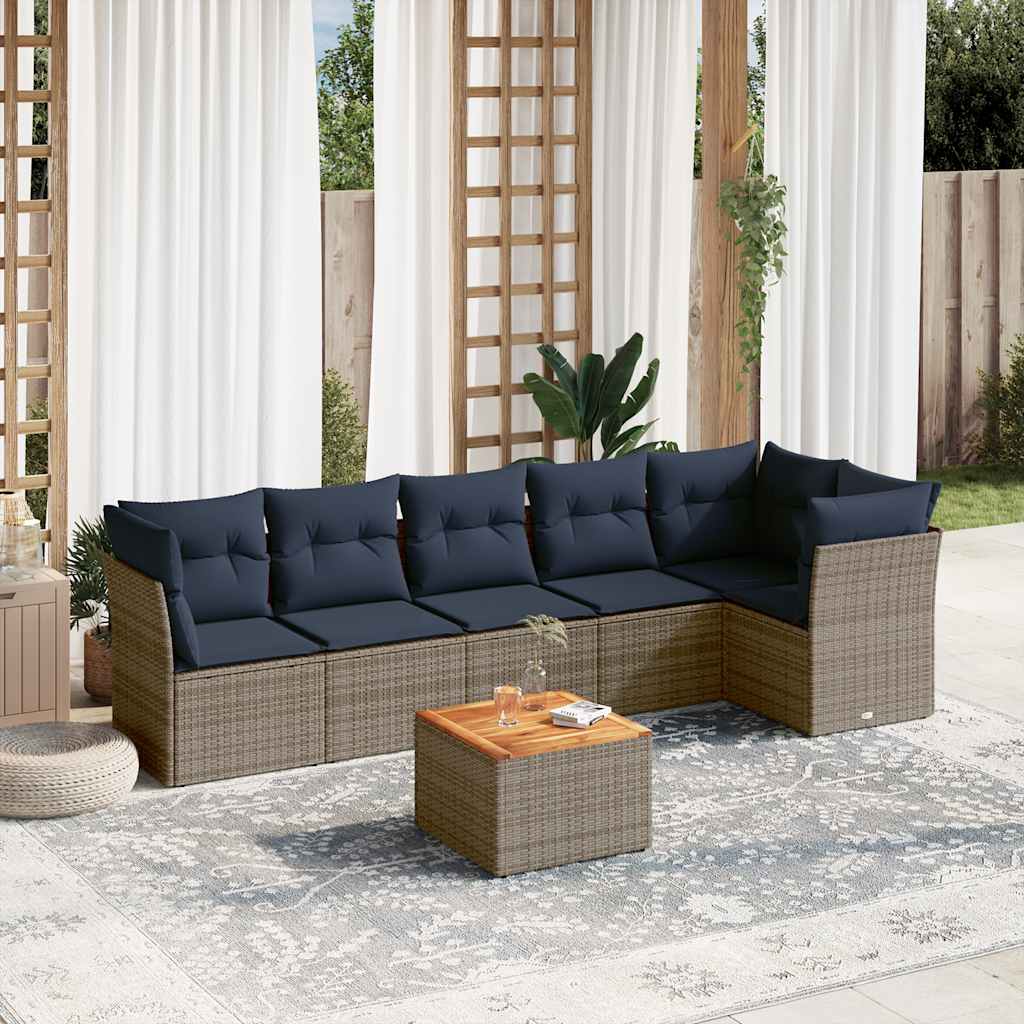 Set Divani da Giardino 7 pz con Cuscini Grigio in Polyrattan