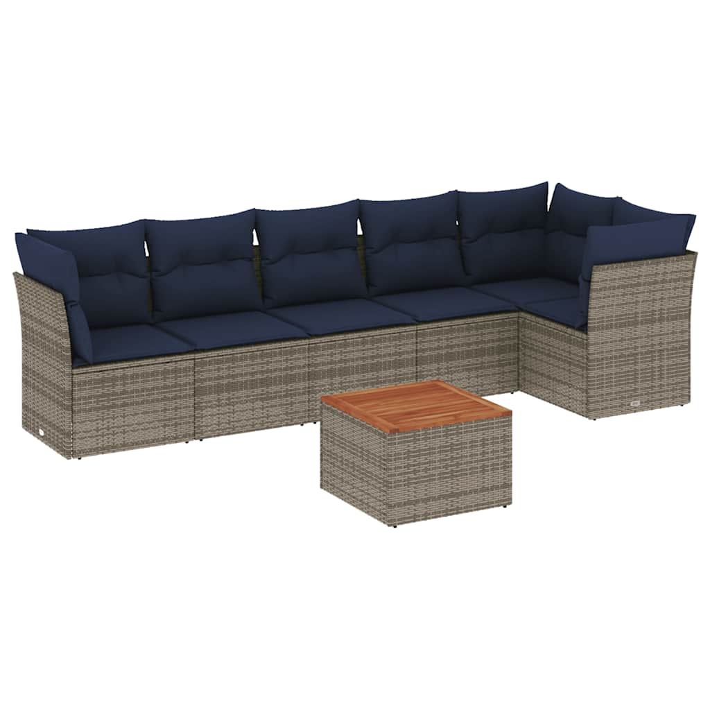 Set Divani da Giardino 7 pz con Cuscini Grigio in Polyrattan