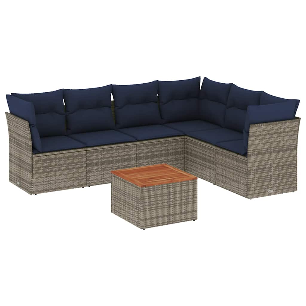 Set Divani da Giardino 7 pz con Cuscini Grigio in Polyrattan