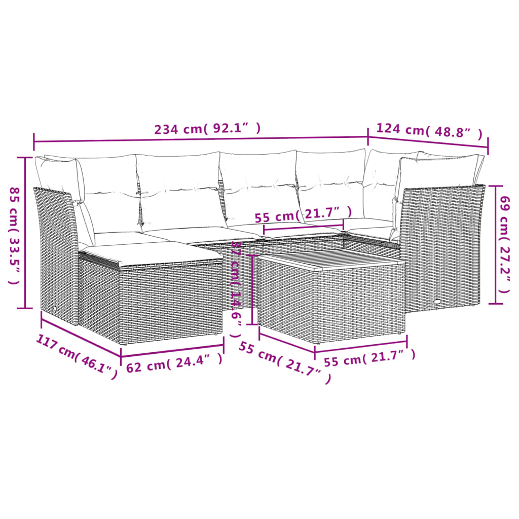 Set Divani da Giardino con Cuscini 7pz Nero Polyrattan