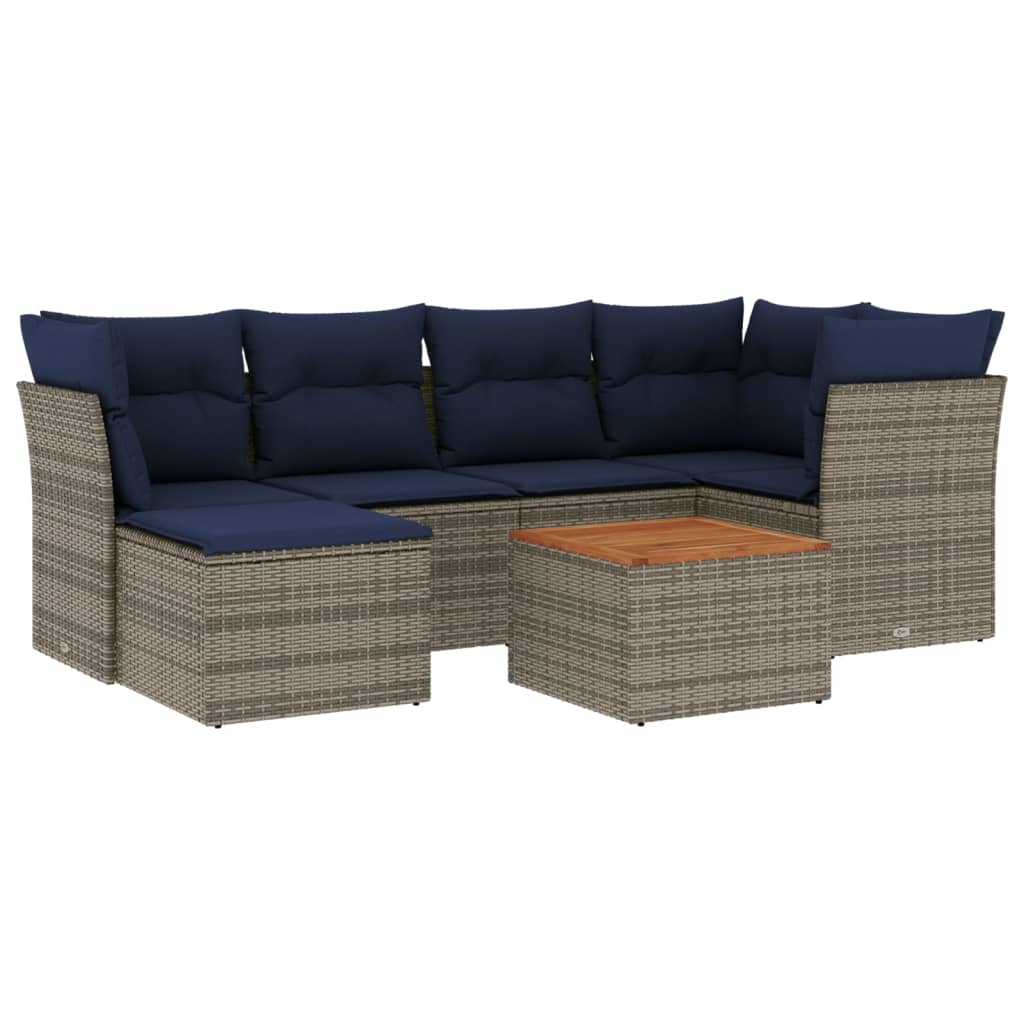 Set Divani da Giardino 7 pz con Cuscini Grigio in Polyrattan