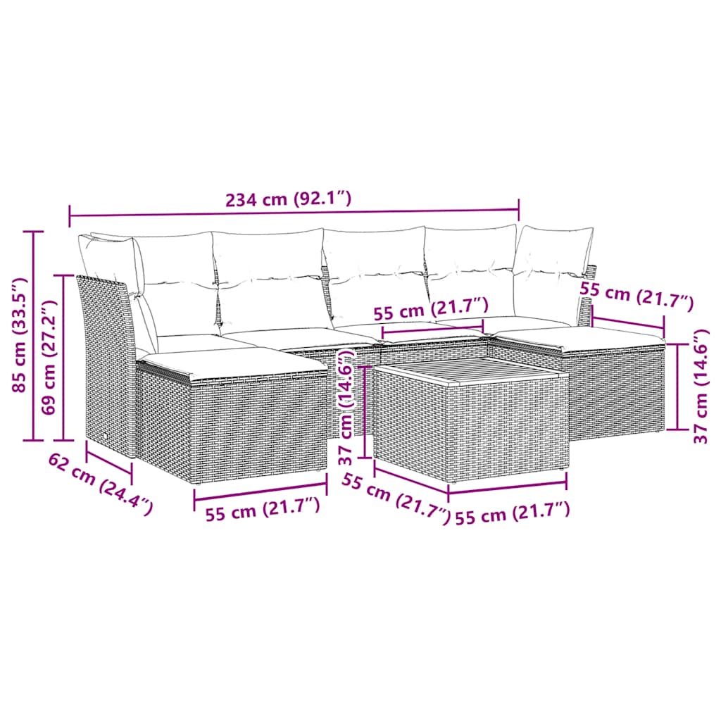Set Divani da Giardino con Cuscini 7pz Nero Polyrattan