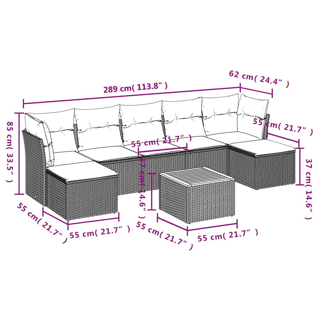 Set Divani da Giardino 8 pz con Cuscini Grigio in Polyrattan