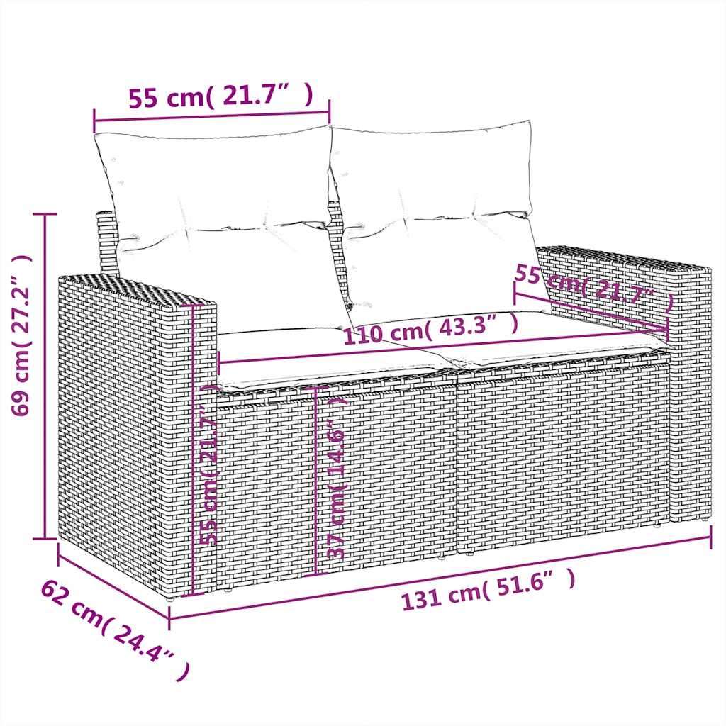 Set Divani da Giardino 6 pz con Cuscini Nero in Polyrattan
