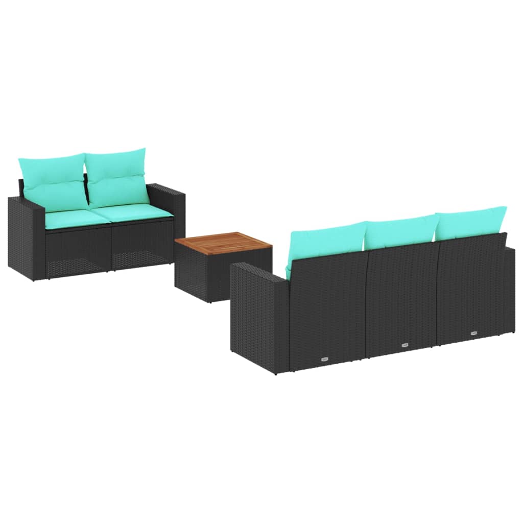 Set Divani da Giardino 6 pz con Cuscini Nero in Polyrattan