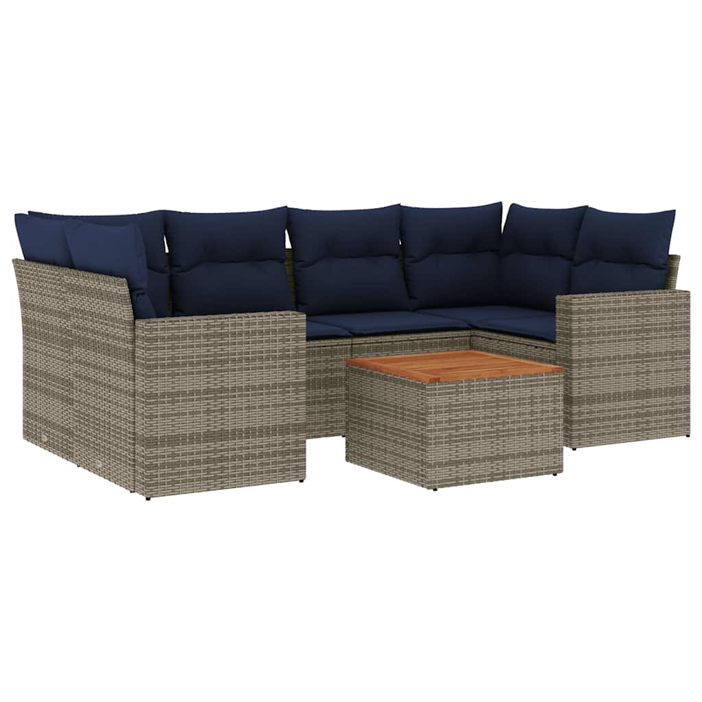 Set Divani da Giardino 7 pz con Cuscini Grigio in Polyrattan