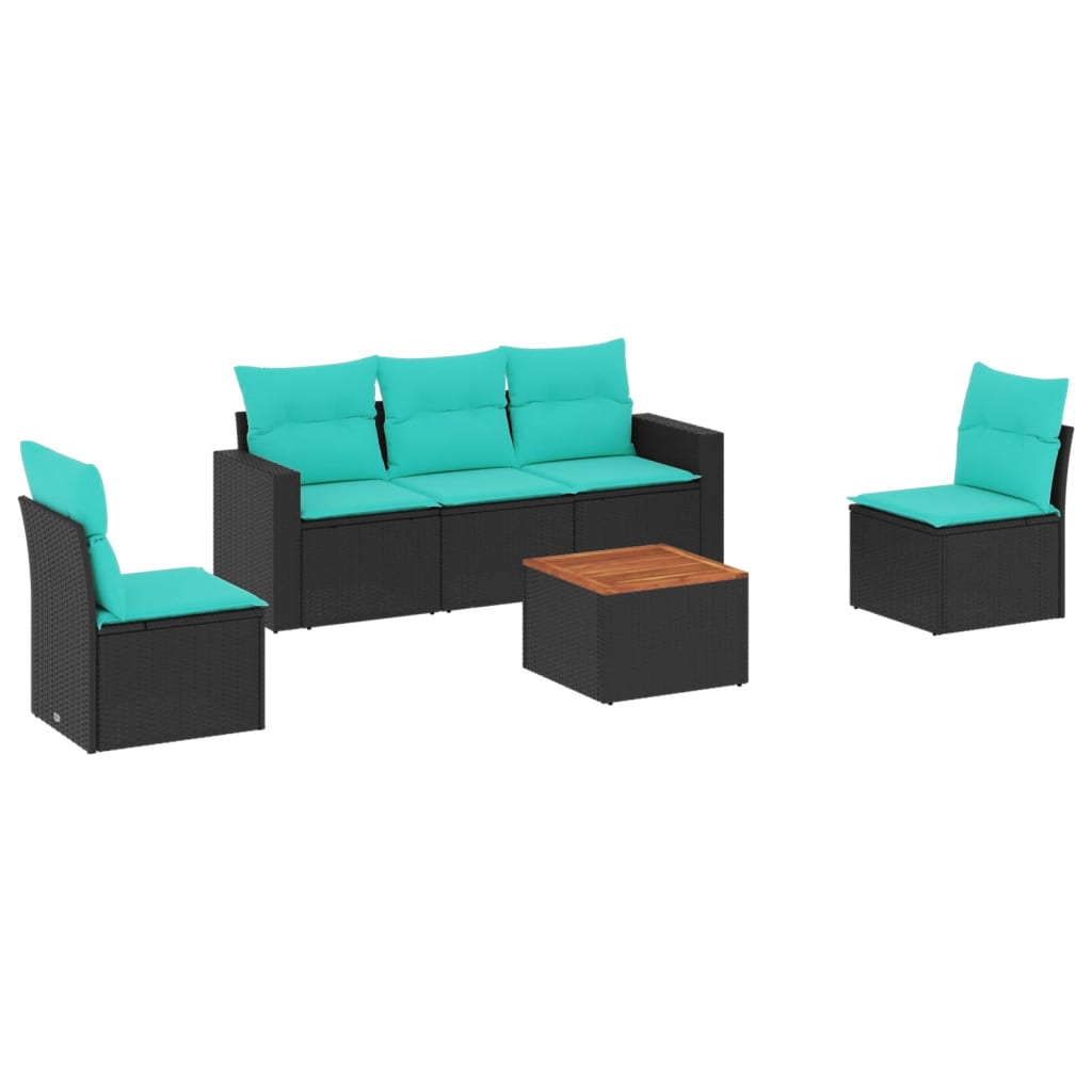 Set Divani da Giardino 6 pz con Cuscini Nero in Polyrattan
