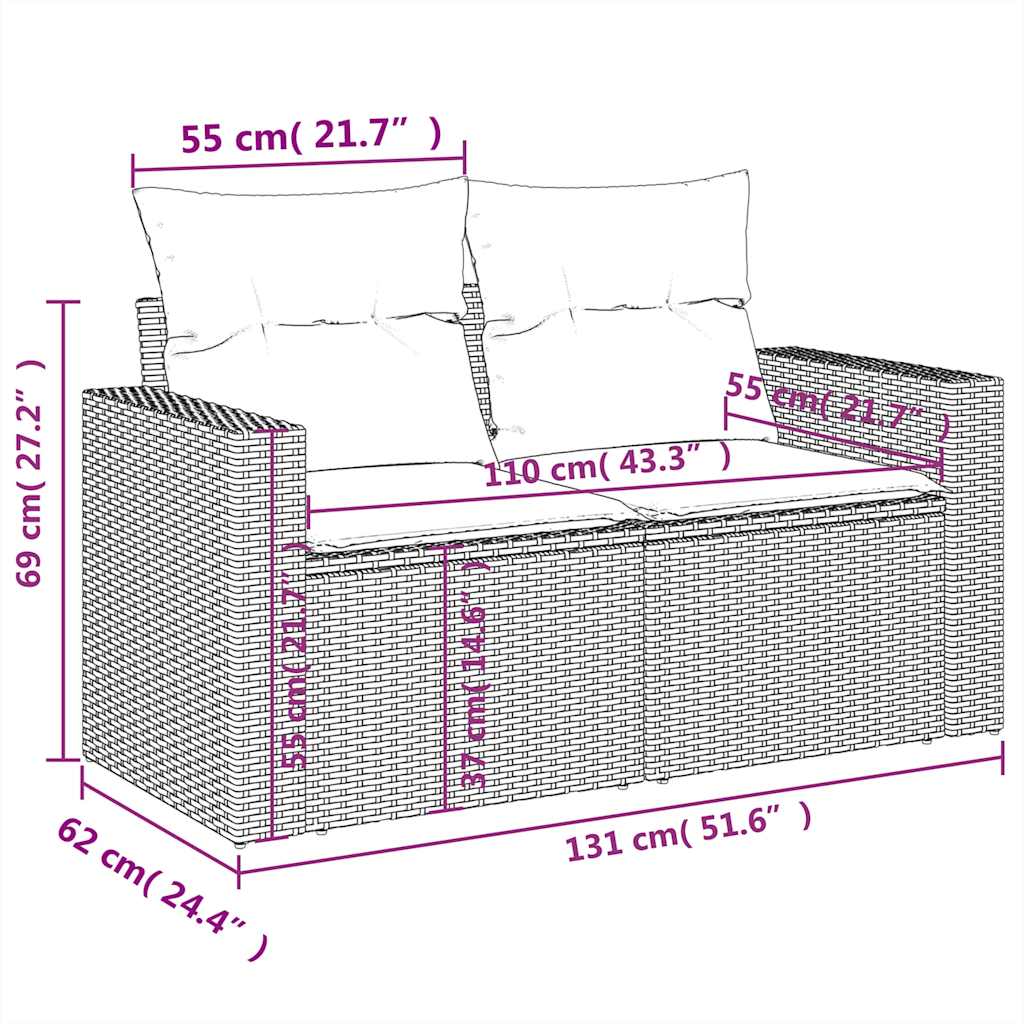 Set Divani da Giardino 7 pz con Cuscini Nero in Polyrattan