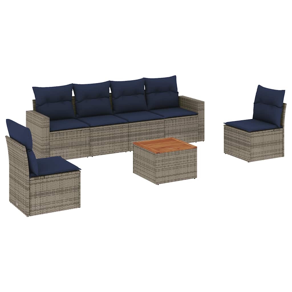 Set Divani da Giardino 7 pz con Cuscini Grigio in Polyrattan