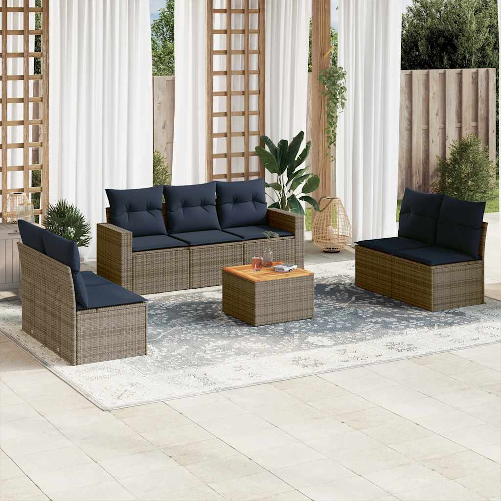 Set Divani da Giardino 8 pz con Cuscini Grigio in Polyrattan