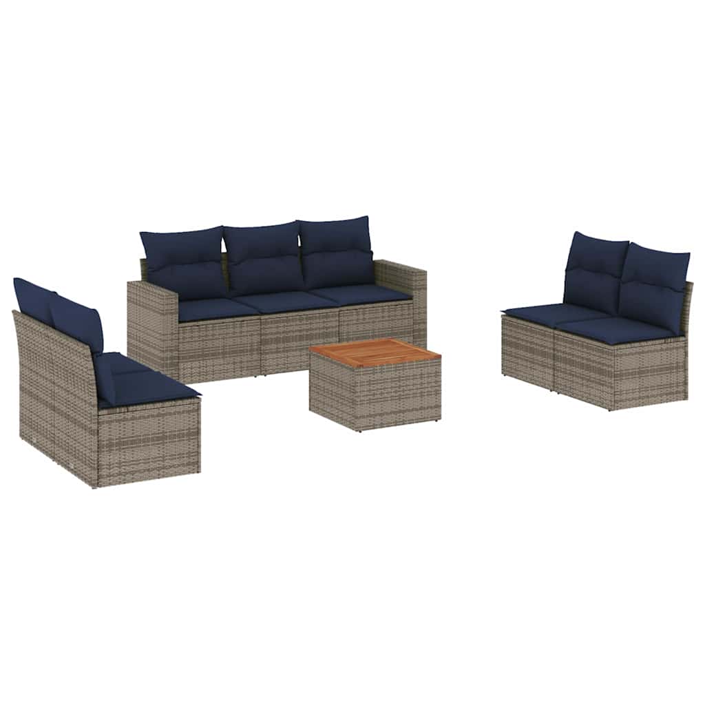Set Divani da Giardino 8 pz con Cuscini Grigio in Polyrattan