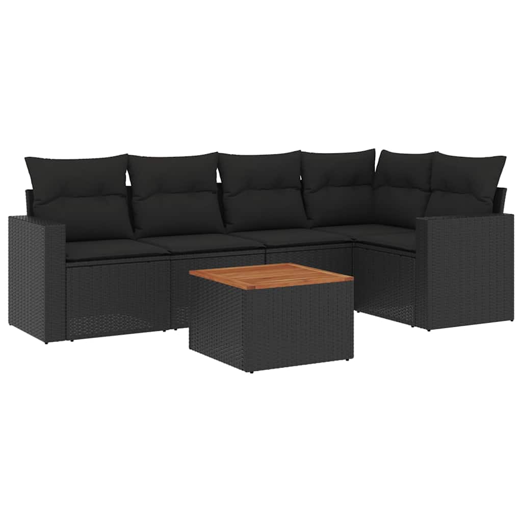 Set Divano da Giardino 6 pz con Cuscini Nero in Polyrattan