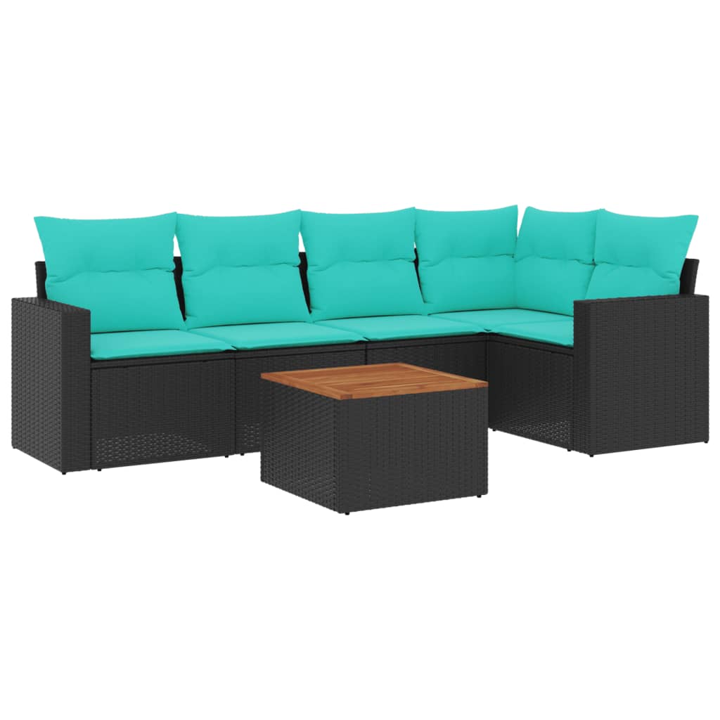 Set Divani da Giardino 6 pz con Cuscini Nero in Polyrattan