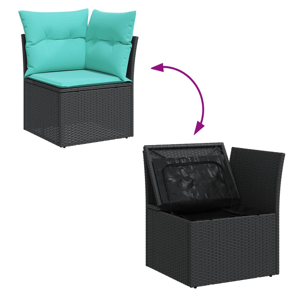 Set Divani da Giardino 6 pz con Cuscini Nero in Polyrattan