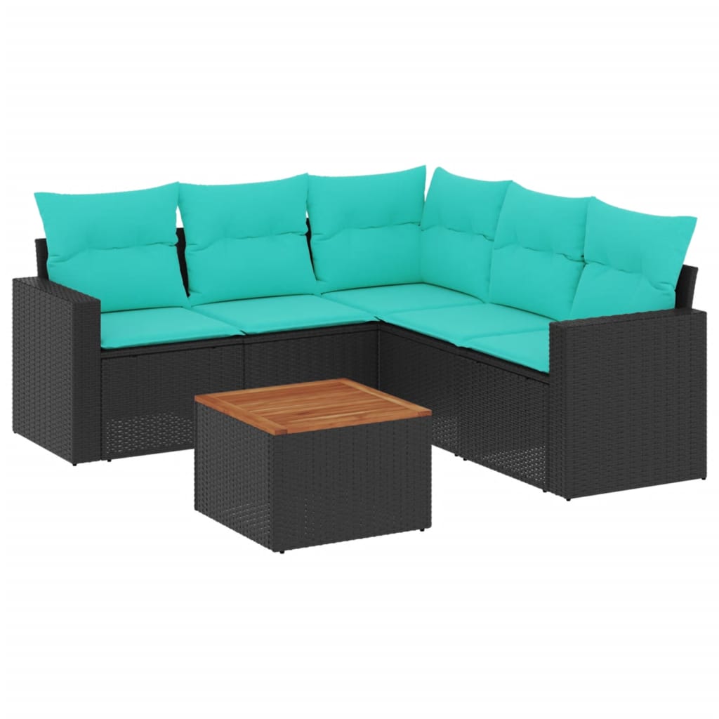 Set Divani da Giardino 6 pz con Cuscini Nero in Polyrattan