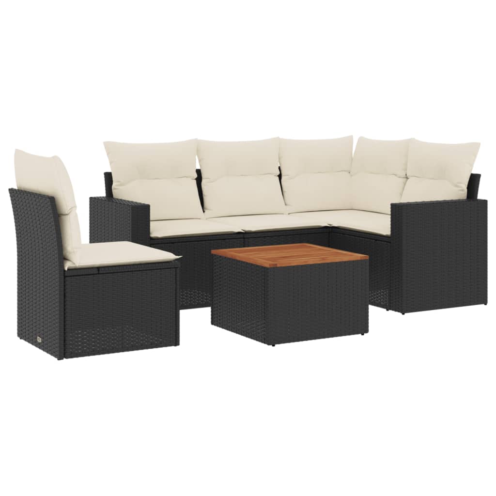 Set Divano da Giardino 6 pz con Cuscini Nero in Polyrattan