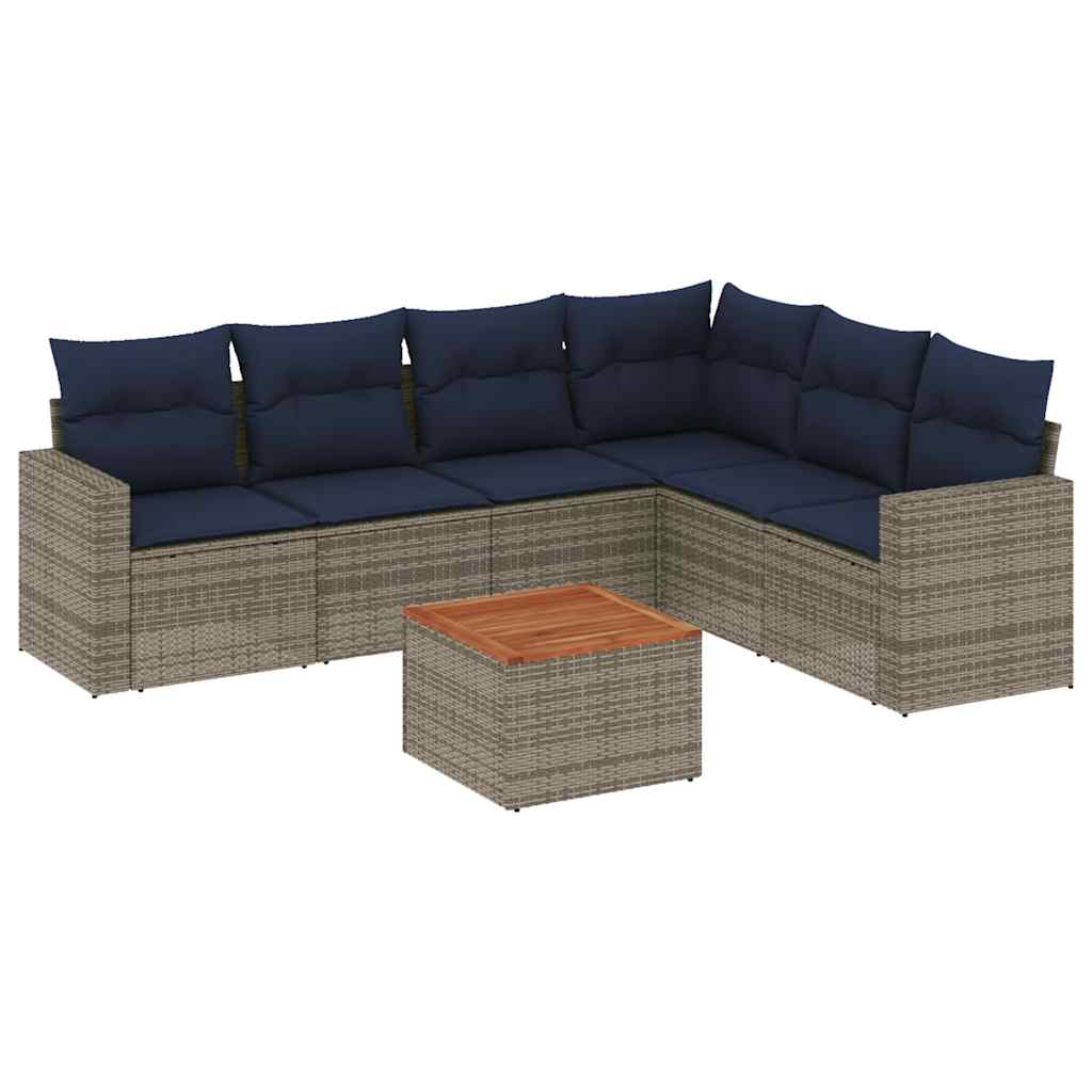Set Divani da Giardino 7 pz con Cuscini Grigio in Polyrattan
