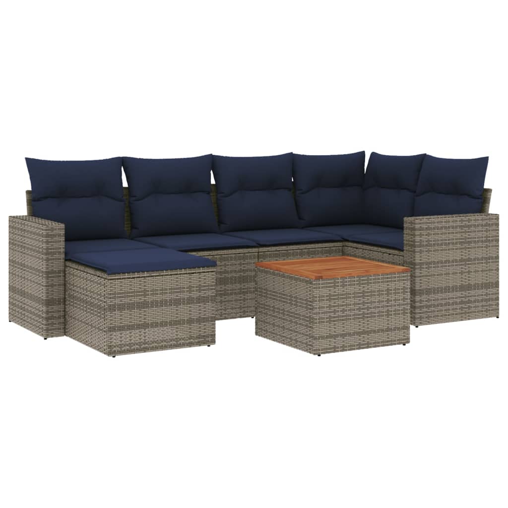 Set Divani da Giardino 7 pz con Cuscini Grigio in Polyrattan