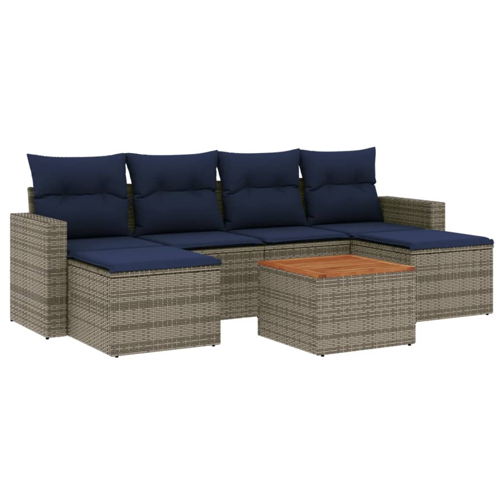 Set Divani da Giardino 7 pz con Cuscini Grigio in Polyrattan