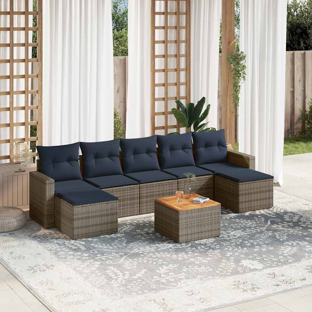 Set Divani da Giardino 8 pz con Cuscini Grigio in Polyrattan