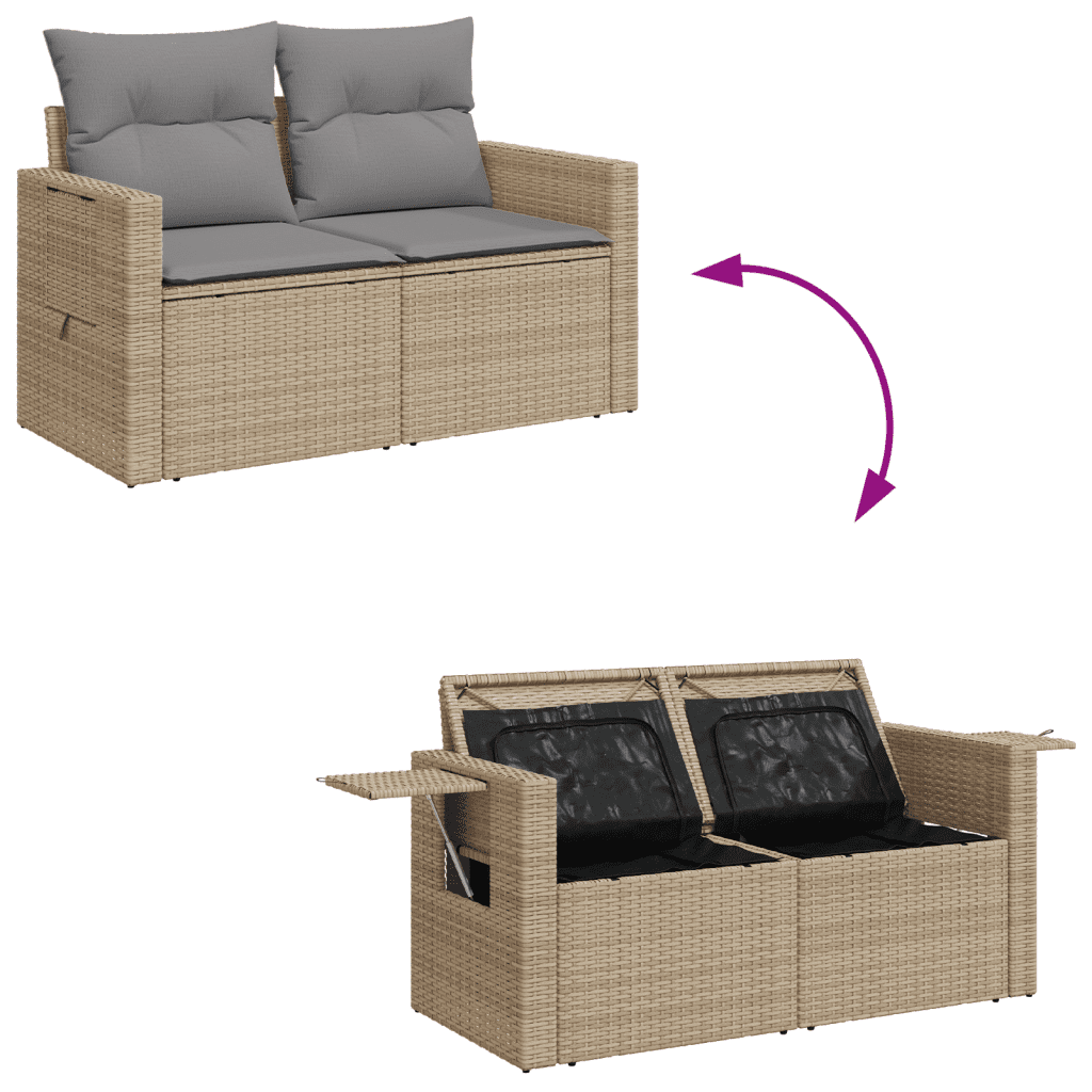 Set Divano da Giardino 6 pz con Cuscini Beige Misto Polyrattan