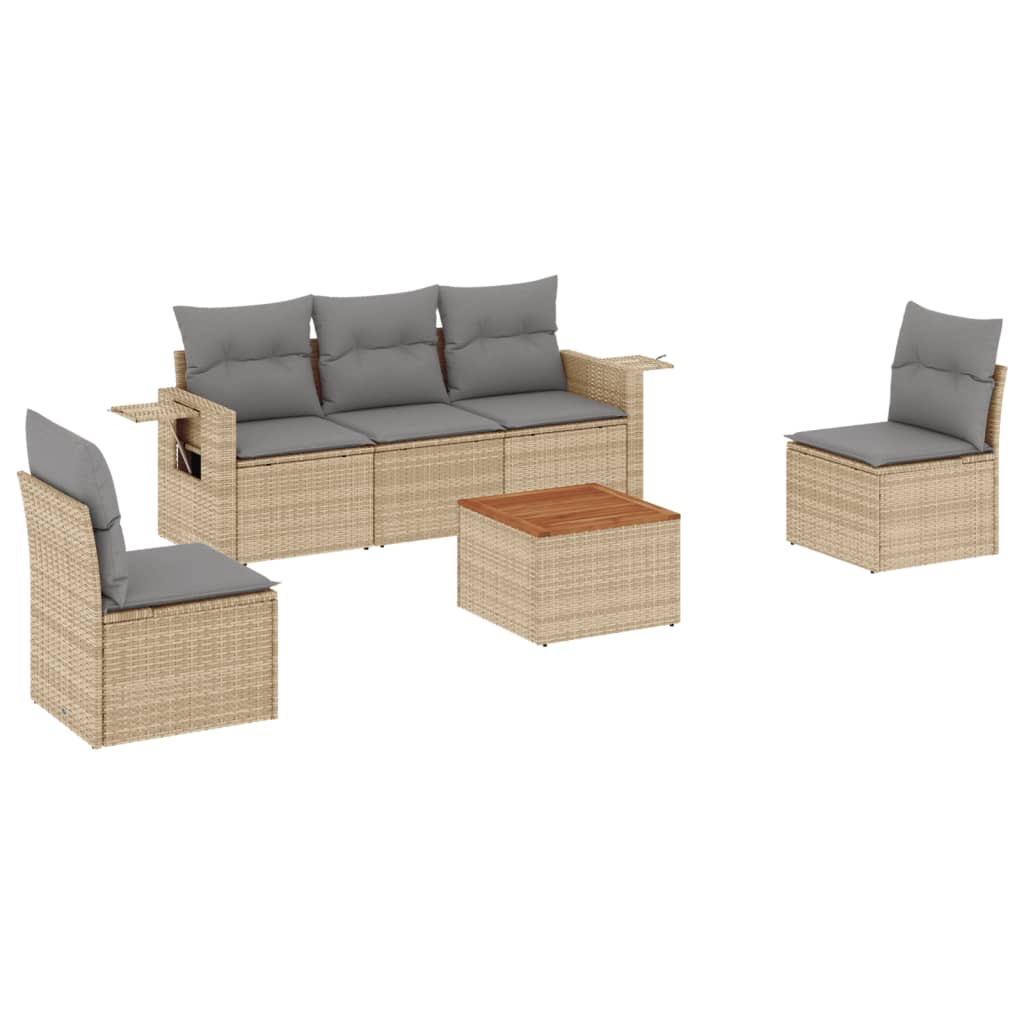 Set Divano da Giardino 6 pz con Cuscini Beige Misto Polyrattan