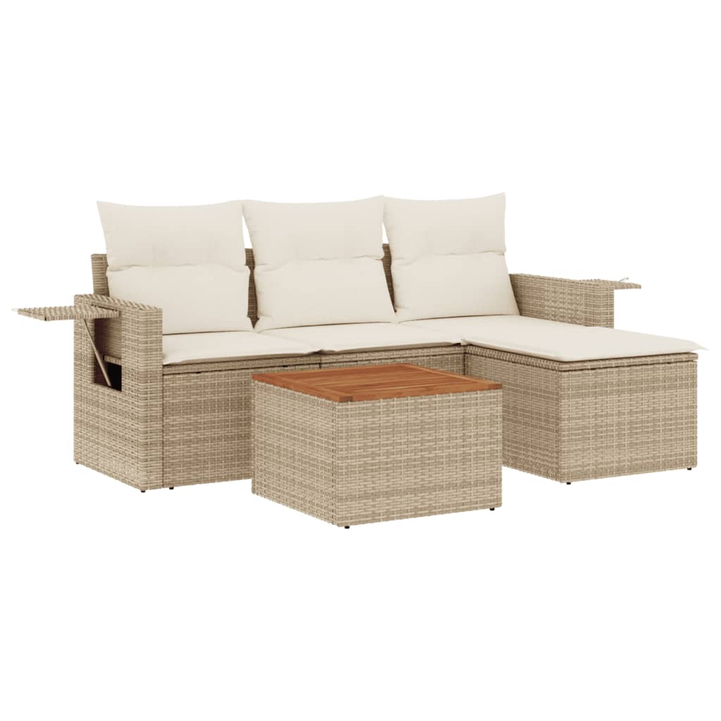 Set Divano da Giardino 5 pz con Cuscini Beige in Polyrattan