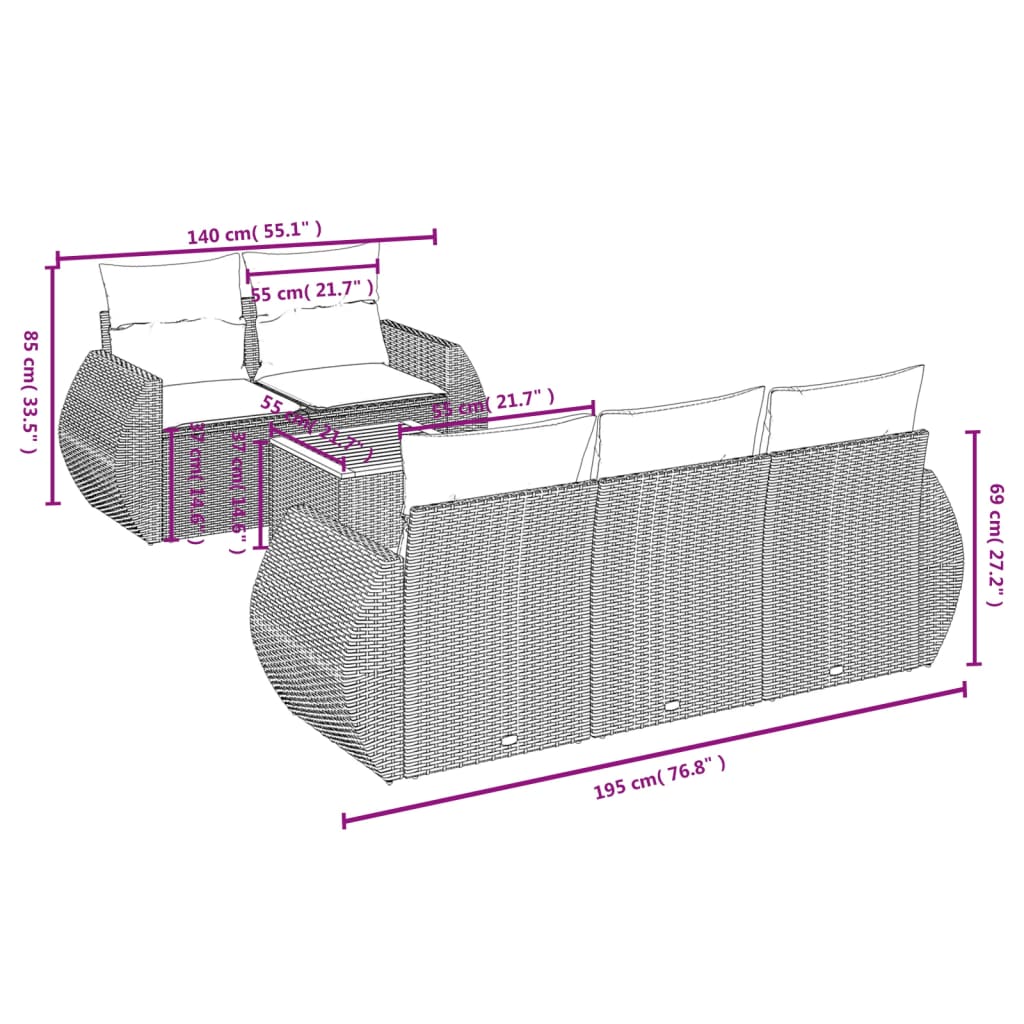 Set Divano da Giardino 6 pz con Cuscini Grigio in Polyrattan
