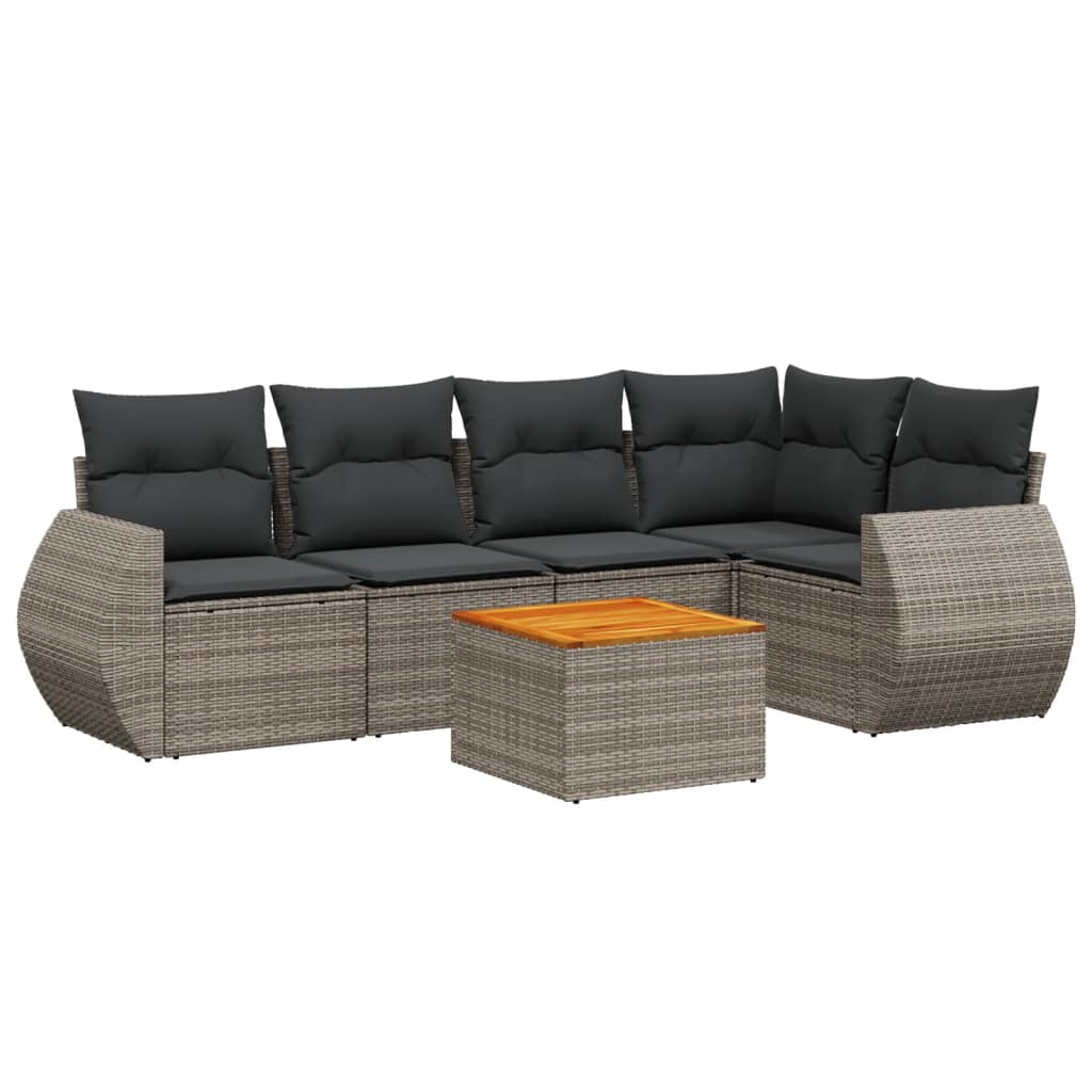 Set Divano da Giardino 6 pz con Cuscini Grigio in Polyrattan