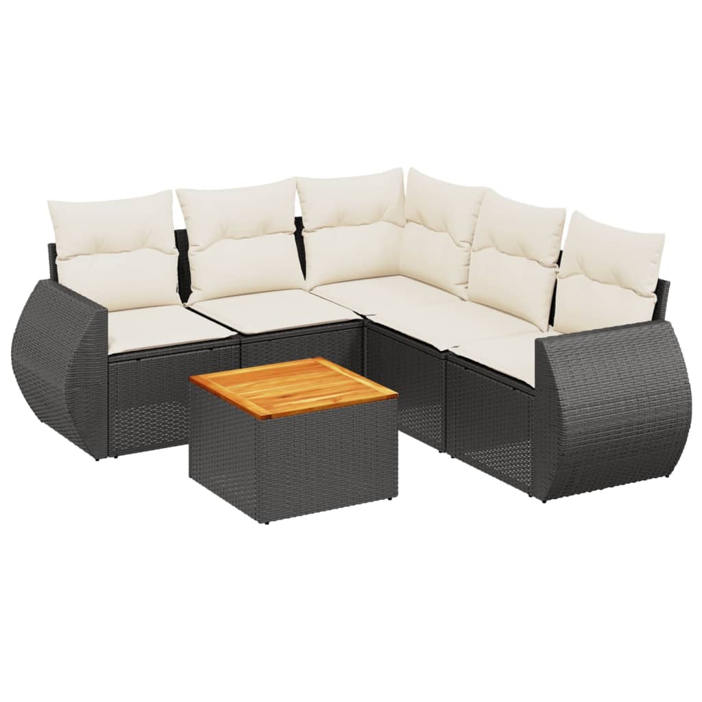Set Divano da Giardino 6 pz con Cuscini Nero in Polyrattan