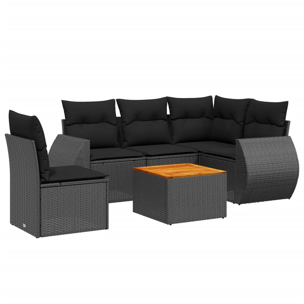 Set Divano da Giardino 6 pz con Cuscini Nero in Polyrattan
