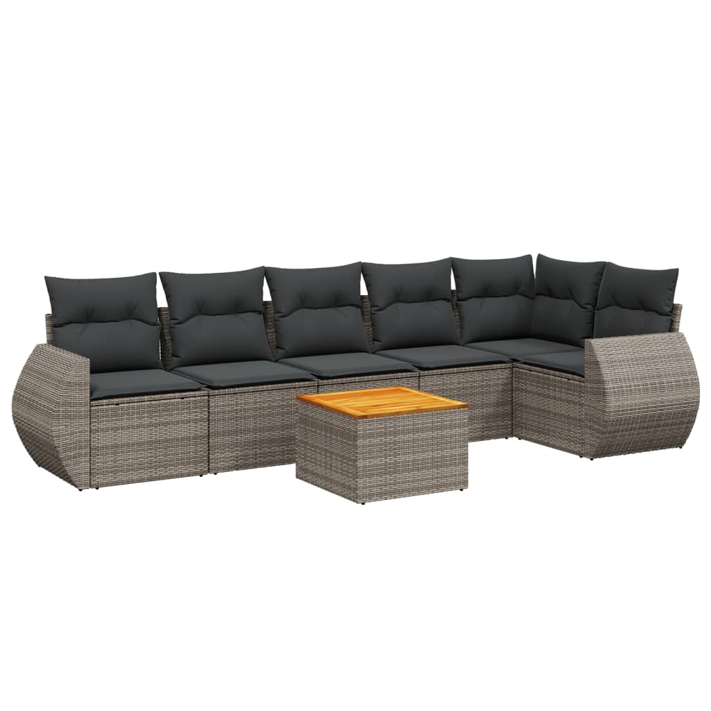 Set Divani da Giardino 7 pz con Cuscini Grigio in Polyrattan