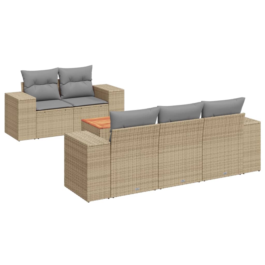 Set Divano da Giardino 6 pz con Cuscini Beige in Polyrattan