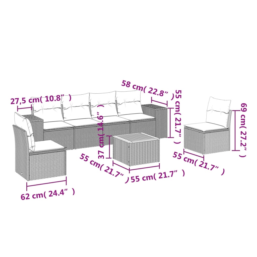 Set Divani da Giardino con Cuscini 7pz Nero Polyrattan