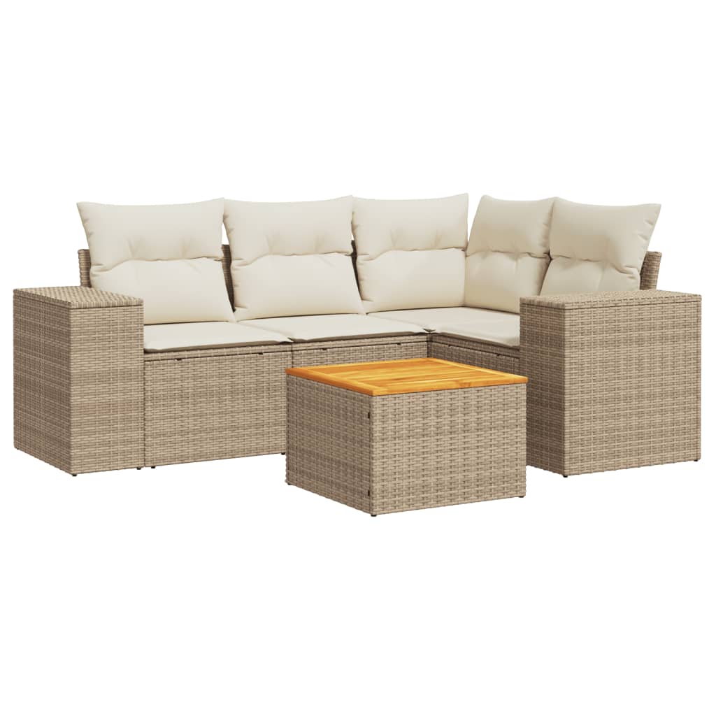 Set Divano da Giardino 5 pz con Cuscini Beige in Polyrattan